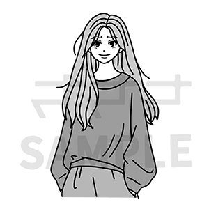 カジュアルな服装の女性イラスト素材モノクロサンプル