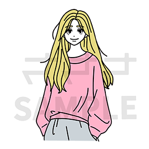 カジュアルな服装の女性イラスト素材黒線カラーサンプル